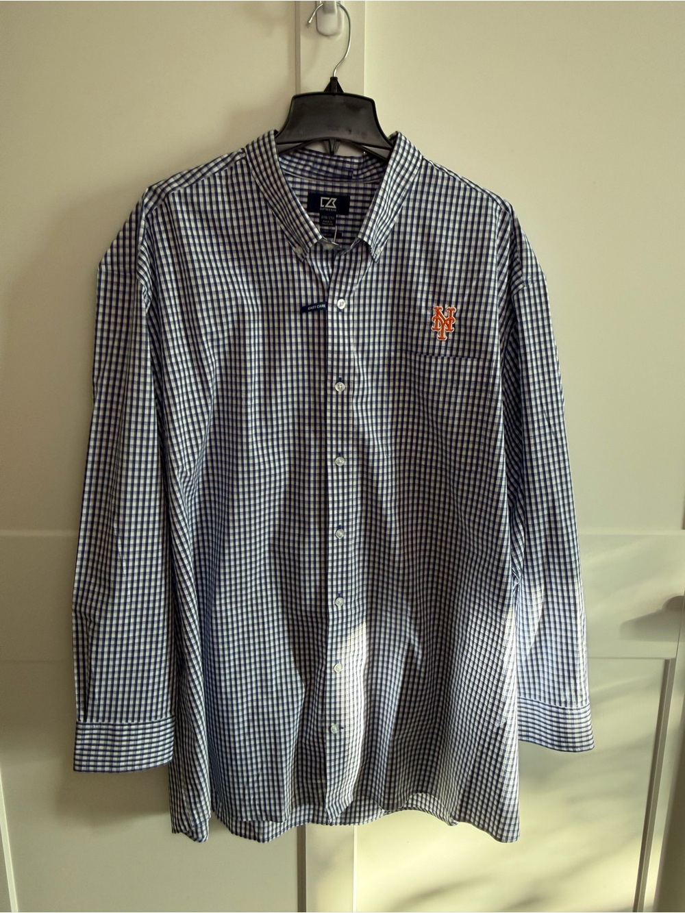 Cutter & Buck NY Mets 2XB Stretch Check Button Down Shirt NWT